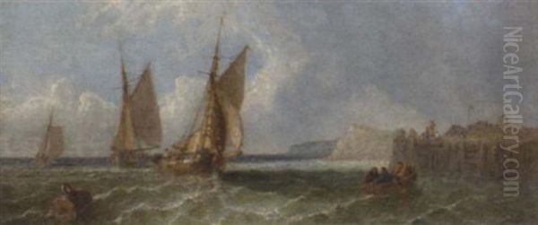 Barges Running Into Port Oil Painting by James Edwin Meadows