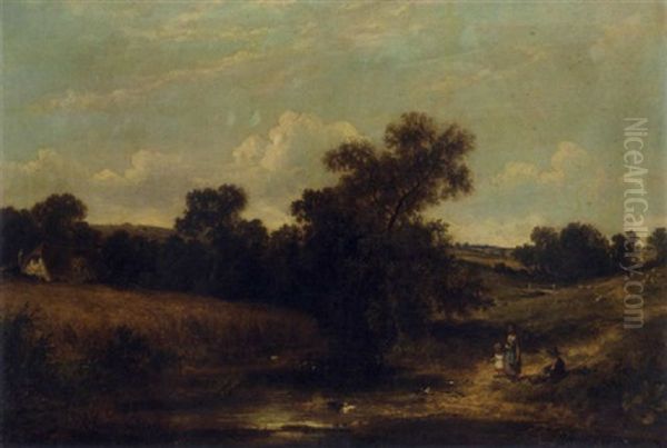 Children Fishing By A River Oil Painting by James Edwin Meadows