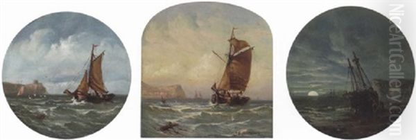A Fishing Boat In Coastal Waters Oil Painting by James Edwin Meadows