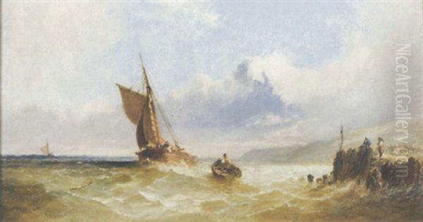 Fishing Smack Off The Coast Oil Painting by James Edwin Meadows