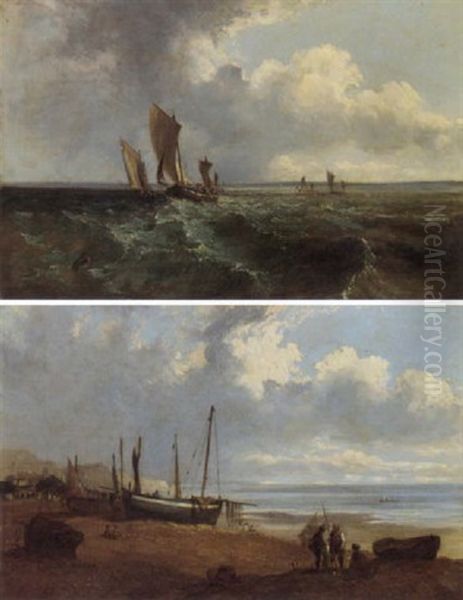 Fishermen Conversing On The Shore At Low Tide Oil Painting by James Edwin Meadows