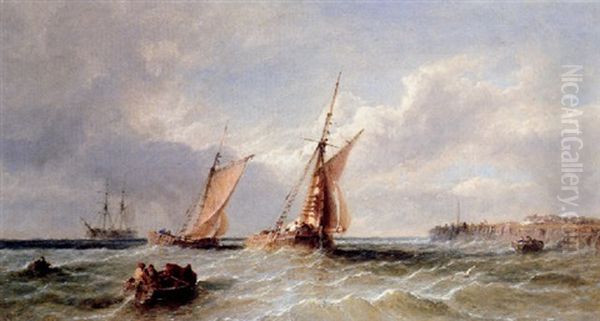 Fishing Vessels Returning Home Oil Painting by James Edwin Meadows