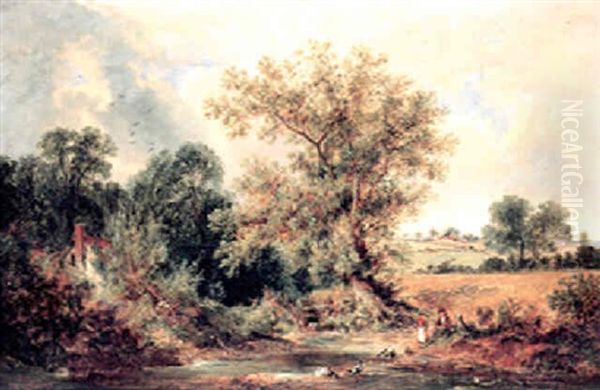 Children Playing By A Stream Oil Painting by James Edwin Meadows