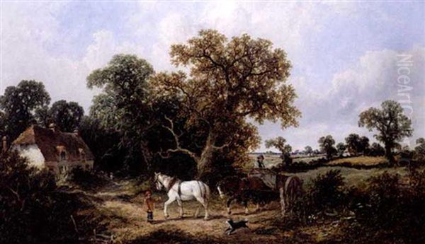 A Horse-drawn Cart Near A Cottage Oil Painting by James Edwin Meadows