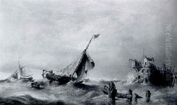 Rough Seas Off The Normandy Coast Oil Painting by James Edwin Meadows