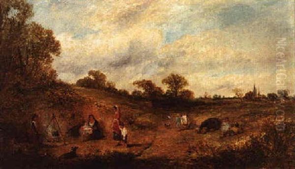 A Gypsy Campfire Oil Painting by James Edwin Meadows