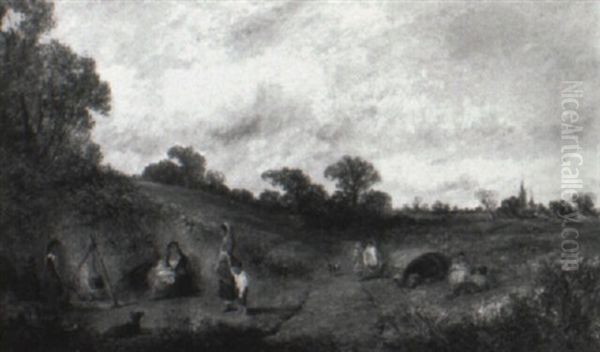 Landscape With Gypsies Oil Painting by James Edwin Meadows