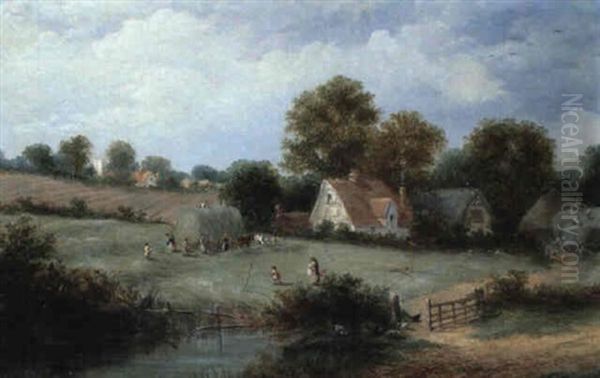 Harvesting The Corn Oil Painting by James Edwin Meadows