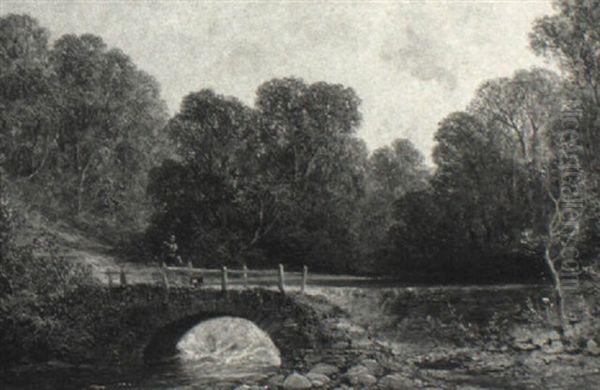 Old Bridge And Weir Priory, Brecon, South Wales Oil Painting by James Edwin Meadows