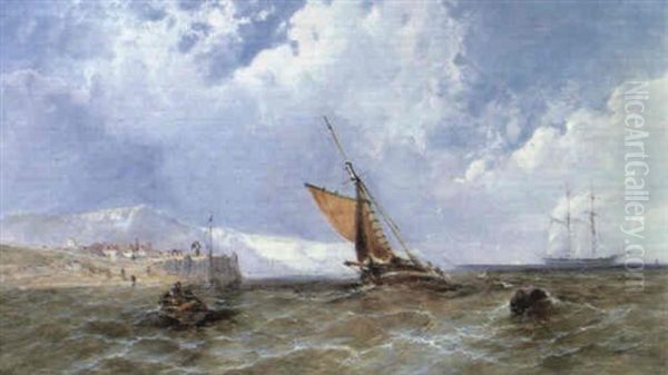Shipping Off A Coastline Oil Painting by James Edwin Meadows