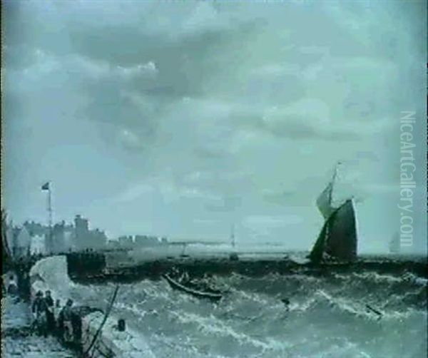 Fishermen At The Coast Oil Painting by James Edwin Meadows