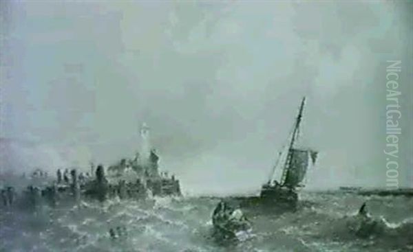 Along The Dover Coast  Shipping Off The Coast Oil Painting by James Edwin Meadows