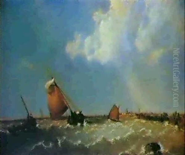 Fishing Smacks In An Onshore Breeze Oil Painting by James Edwin Meadows