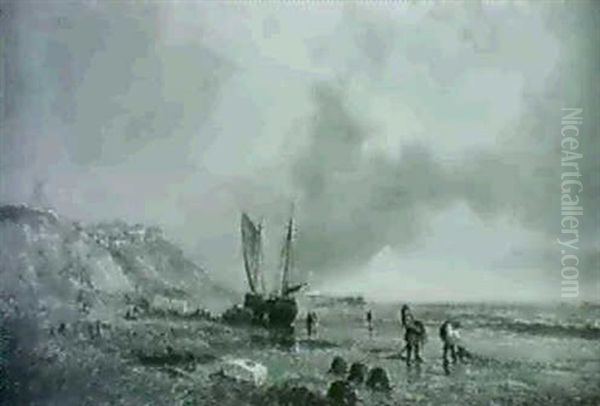 Fisherman On The Beach Oil Painting by James Edwin Meadows