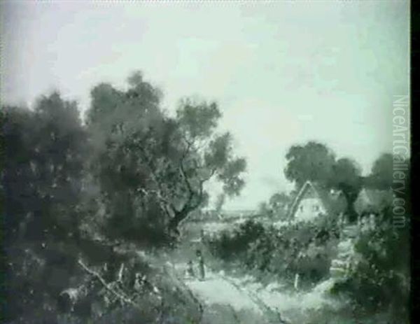 Children Playing By A Cottage Oil Painting by James Edwin Meadows