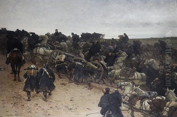 War Scene With Soldiers And Horses Oil Painting by Eugene Medard