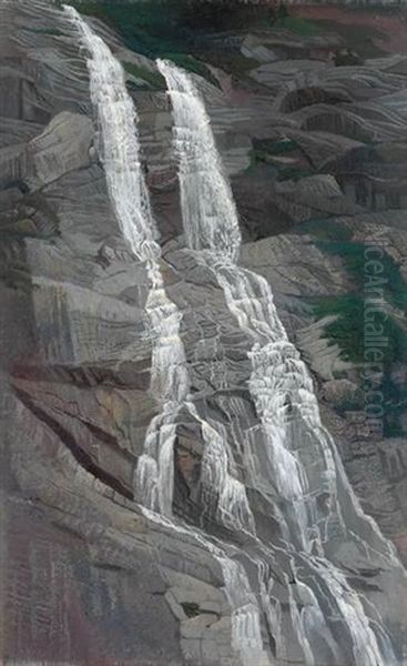 Katarakt Uber Fels Oil Painting by Karl Mediz