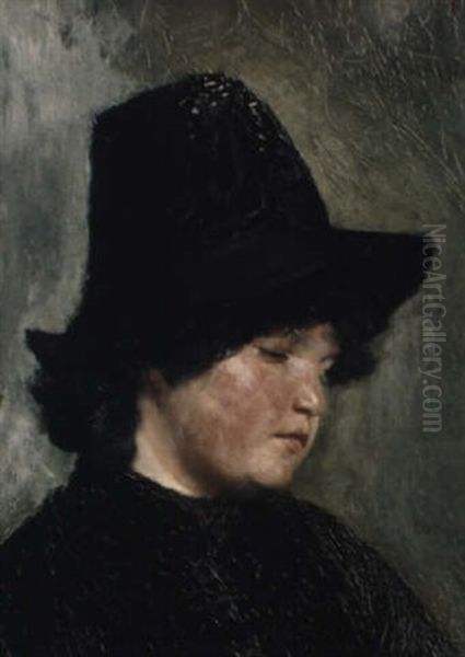 Madchen Mit Hut Oil Painting by Karl Mediz