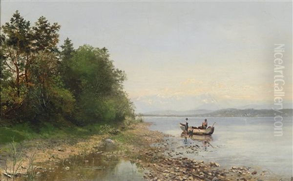 Fisherman On Lake Starnberg Oil Painting by Emilie Mediz-Pelikan