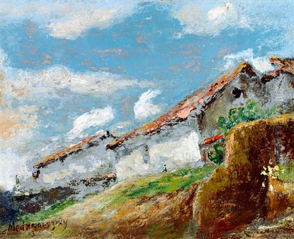 Sunlint Houses On The Hill Oil Painting by Laszlo Mednyanszky