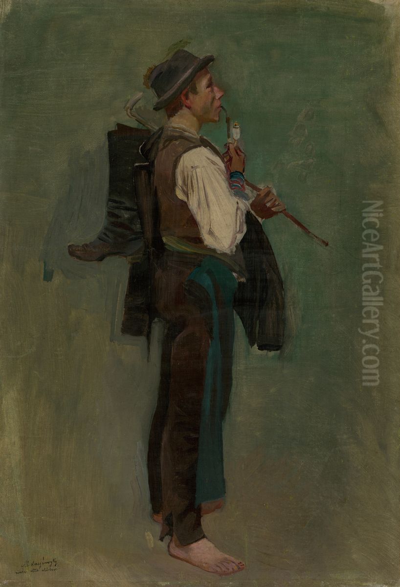 Young Man With Pipe Oil Painting by Laszlo Mednyanszky