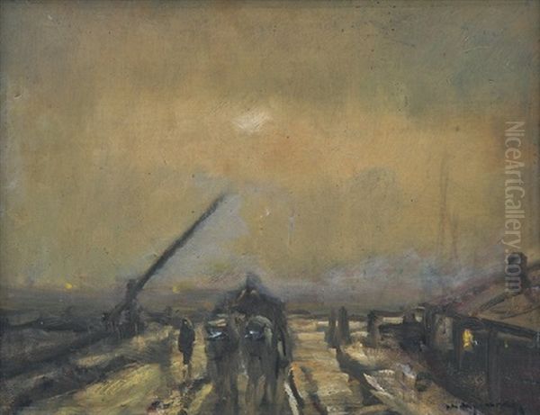 Crossing At Dusk Oil Painting by Laszlo Mednyanszky