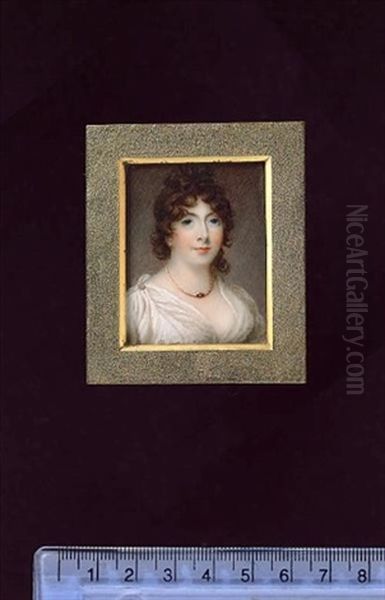 Elizabeth Lamb, Viscountess Melbourne (nee Milbanke), Wearing White Dress, Gold Brooch At Her Right Shoulder And Necklace Oil Painting by Anne Mee