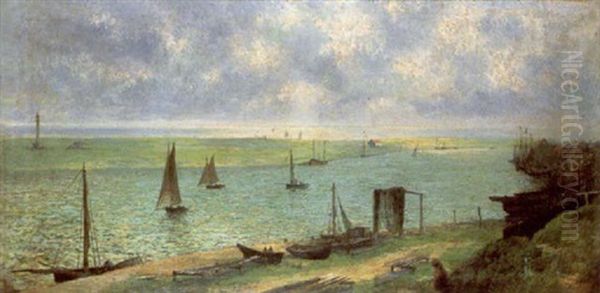 Vessels In A Coastal Inlet Oil Painting by Walter Linsley Meegan