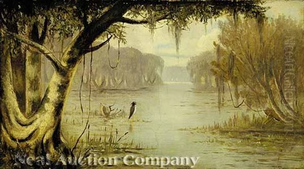 Louisiana Bayou Scene Oil Painting by Joseph Rusling Meeker
