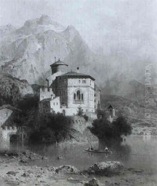 Schloss Toblino Am Tobliner See Bei Trient Oil Painting by Arnold Meermann