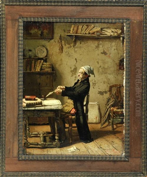 Mann Mit Zipfelmutze Beim Federkielschneiden Im Studierzimmer Oil Painting by Franz Meerts