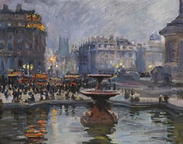 Trafalgar Square, London Oil Painting by Dora Meeson