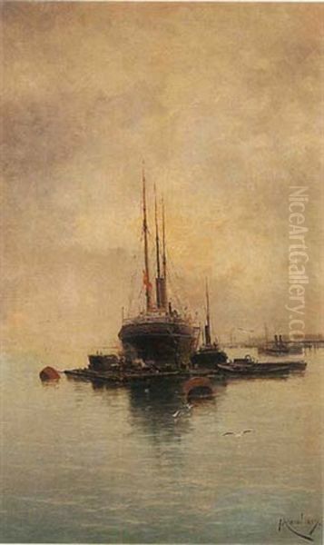 Bateau A Quai Oil Painting by Eliseo Meifren y Roig