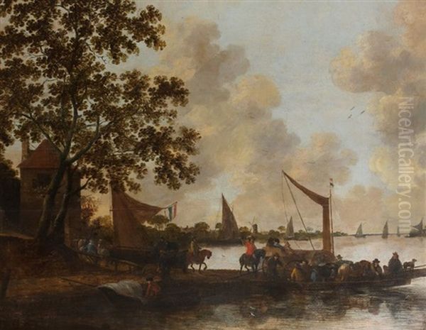 La Traversee Du Fleuve (in 3 Parts) Oil Painting by Hendrick De Meijer