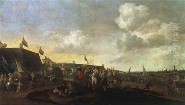 Soldaten Auf Dem Marsch Vor Einer Befestigten Hollaendischen Stadt Oil Painting by Hendrick De Meijer
