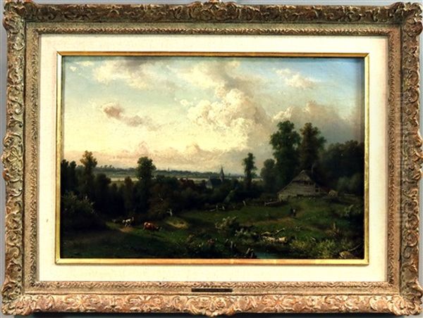 Hollandische Landschaft An Einem Kanallauf Oil Painting by Claus Hendrik Meiners
