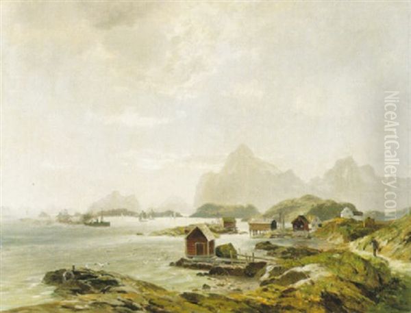 Kustvy Med Fartyg, Lofoten Oil Painting by Georg M. Meinzolt