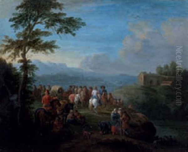 Convoi De Paysans Dans Un Paysage Oil Painting by Jan-Baptiste van der Meiren