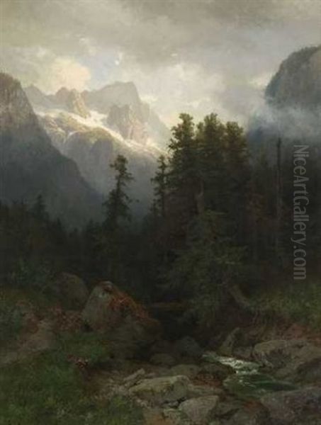 Gebirgsbach Oil Painting by Gustav Meissner