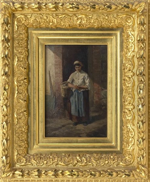Woman In A Doorway Holding A Basket Oil Painting by Jean-Louis-Ernest Meissonier