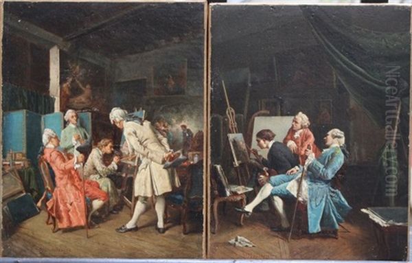 Pair Of Paintings Showing Artists And Their Collectors Oil Painting by Jean-Louis-Ernest Meissonier