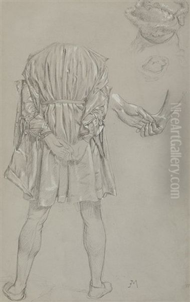 Personnage En Pied Vu De Dos Avec Reprise Des Mains Et De La Tete Sur La Droite Oil Painting by Jean-Louis-Ernest Meissonier