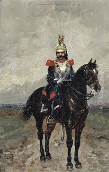 A French Cuirassier Oil Painting by Jean-Louis-Ernest Meissonier