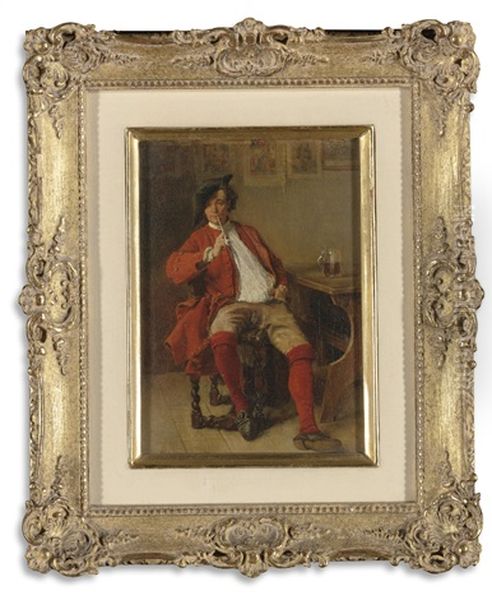 A Gentleman Smoking In In Interior Oil Painting by Jean-Louis-Ernest Meissonier