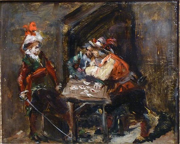 The Muskateers (+ Untitled (lady), Verso) Oil Painting by Jean-Louis-Ernest Meissonier