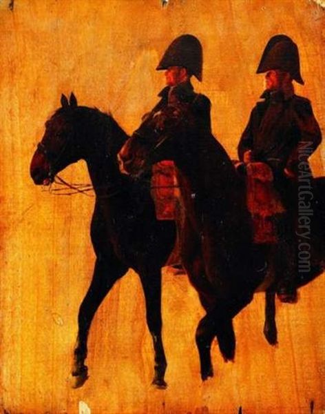 Retour De Campagne De Deux Generaux A Cheval En Manteau, Sous Le Ier Empire (study) Oil Painting by Jean-Louis-Ernest Meissonier