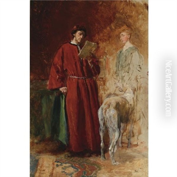 Sketch Of The Artist's Son With Edouard Detaille Oil Painting by Jean-Louis-Ernest Meissonier