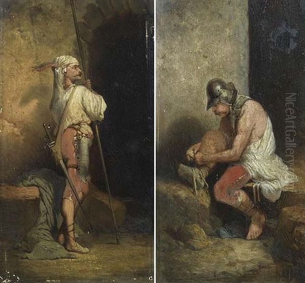 Sitzender Soldat (+ Orientalischer Soldat; Pair) Oil Painting by Jean-Louis-Ernest Meissonier