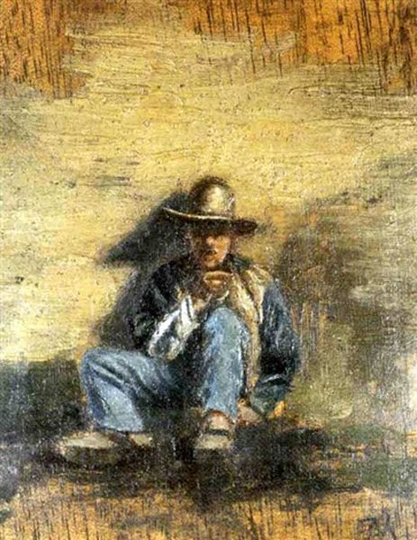 Homme Assis Au Chapeau Oil Painting by Jean-Louis-Ernest Meissonier