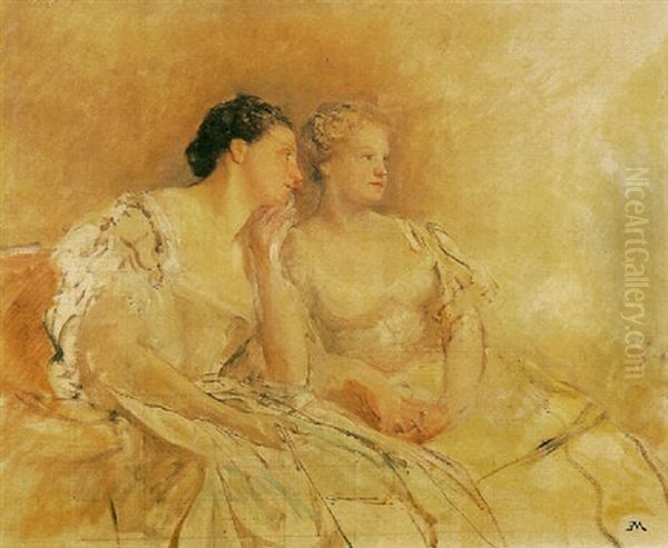 Jeunes Femmes Assises Oil Painting by Jean-Louis-Ernest Meissonier